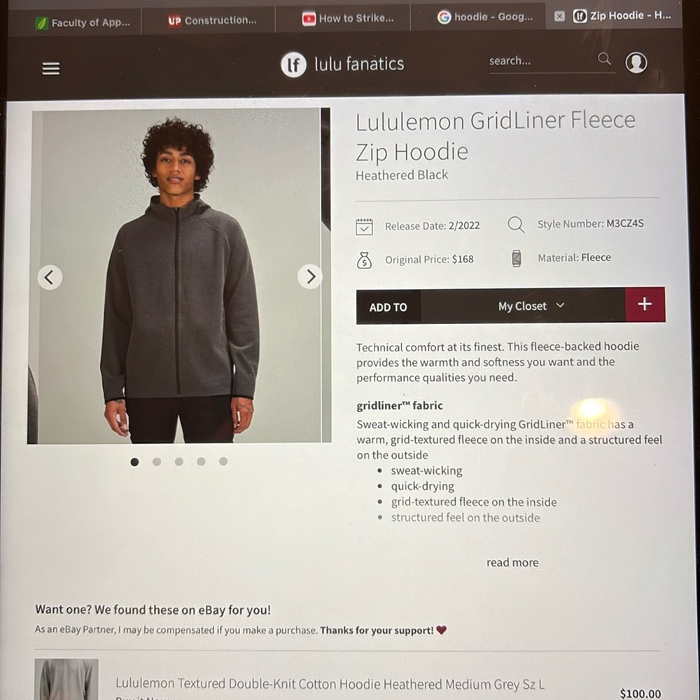 Lululemon grid liner fleece hoodie